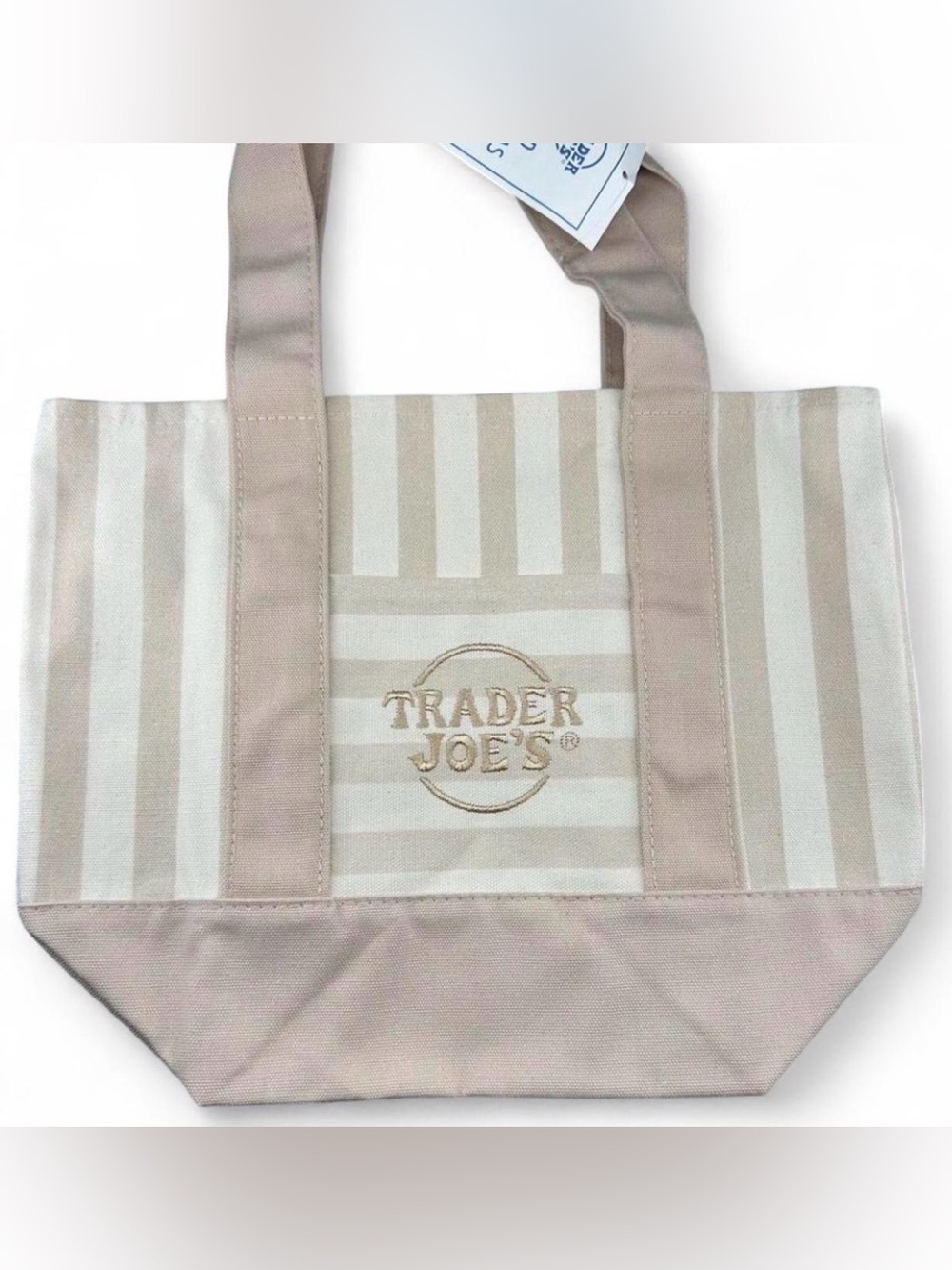 Trader Joe’s Brown Sand Mini Canvas Striped Tote Bag NWT Brand New Groceries Bag